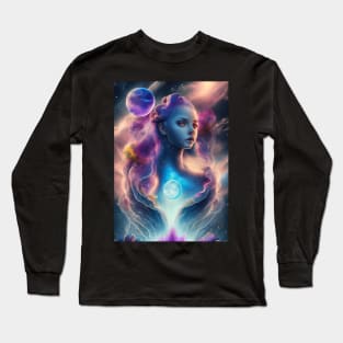 Mystical Nebula Planets Clouds Girl Long Sleeve T-Shirt